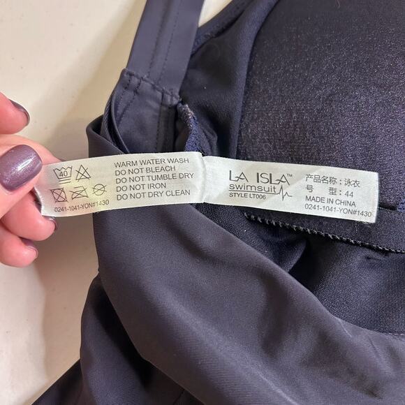 La Isla One Piece Built-In‎ Bra Swimsuit Deep Purple Floral Flowy Size 14 - Picture 10 of 12